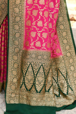 Thumbnail for Joban Fashion Pink Crepe Chiffon Pure Handloom Banarasi Silk Saree