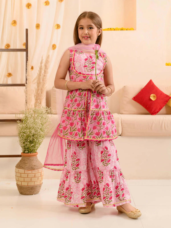 Joban Fashion Girl's Pink Color Sharara Set