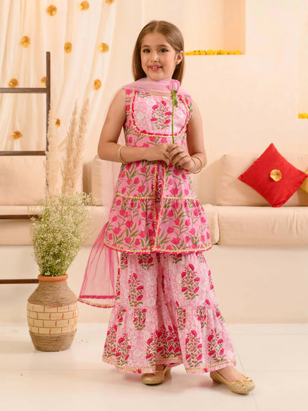 Joban Fashion Girl's Pink Color Sharara Set