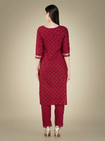 Thumbnail for Jyoti Fashion Women's Maroon Cotton Magic Slub Embroidery & Sequence work Kurta with Trouser & Dupatta - Distacart
