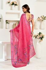 Thumbnail for Vastranavya Pink Digital Printed Linen Ready To Wear Designer Saree with Unstitched Blouse - Distacart