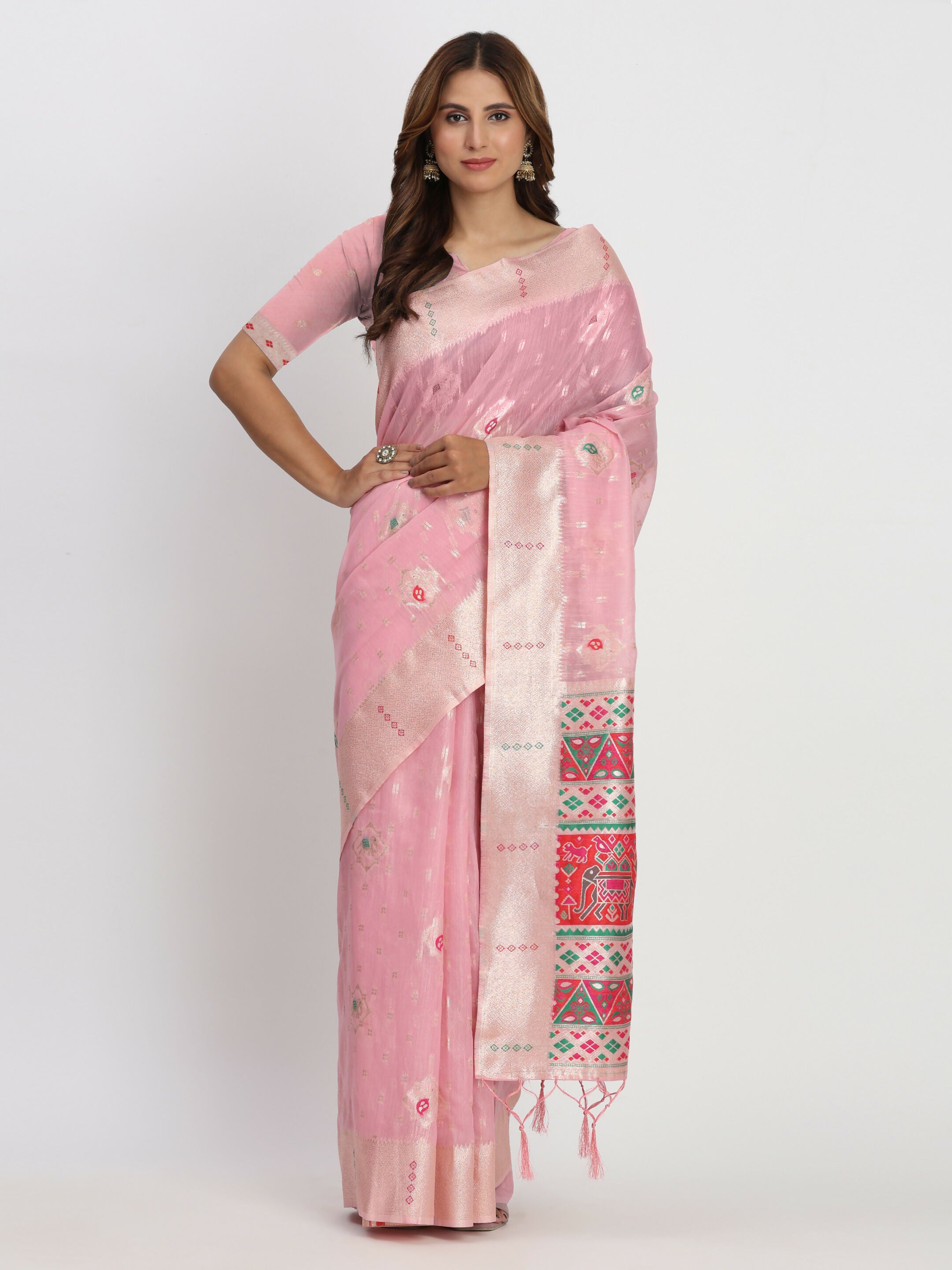 Astita Linen Cotton Light Pink Saree