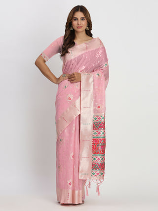 Astita Linen Cotton Light Pink Saree