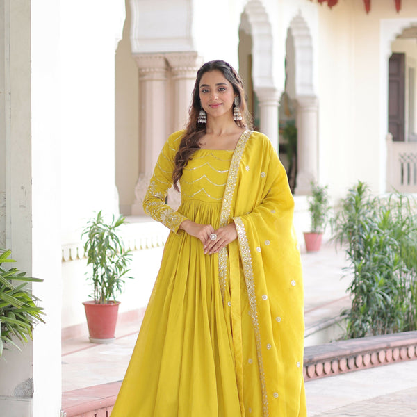 Joban Fashion Yellow Readymade Kurta Set With Sequence embroidery Work