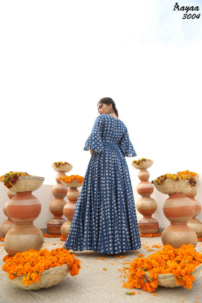 Aayaa Pure Ab Cotton Gown With Heavy Digital Print - Multi Color - Distacart