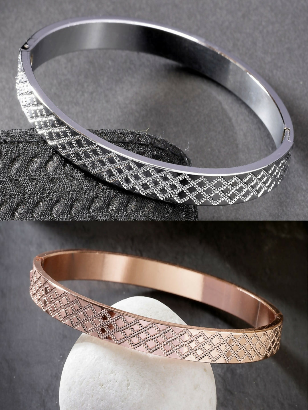 NVR Men's Set of 2 Rhodium-Plated Stainless Steel Kada Bracelet - Distacart