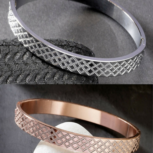 NVR Men's Set of 2 Rhodium-Plated Stainless Steel Kada Bracelet - Distacart