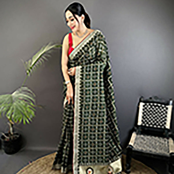 Joban Fashion Dark Green Bandhej Bandhani Vichitra Silk Bandhani Prints Saree