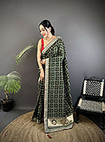 Thumbnail for Joban Fashion Dark Green Bandhej Bandhani Vichitra Silk Bandhani Prints Saree