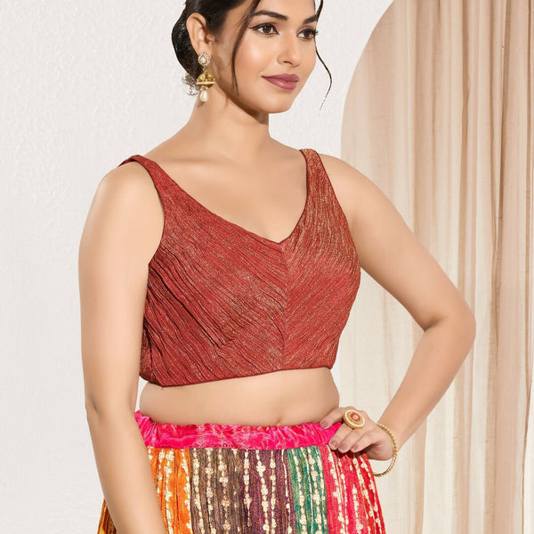 Joban Fashion Rust Tissue Padded Blouse With Sweetheart Neck Sleeveless - Distacart