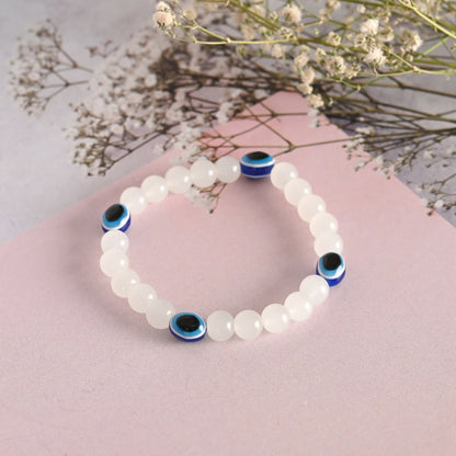 NVR Men & Women White Marbel Crystal Elasticated Bracelet - Distacart