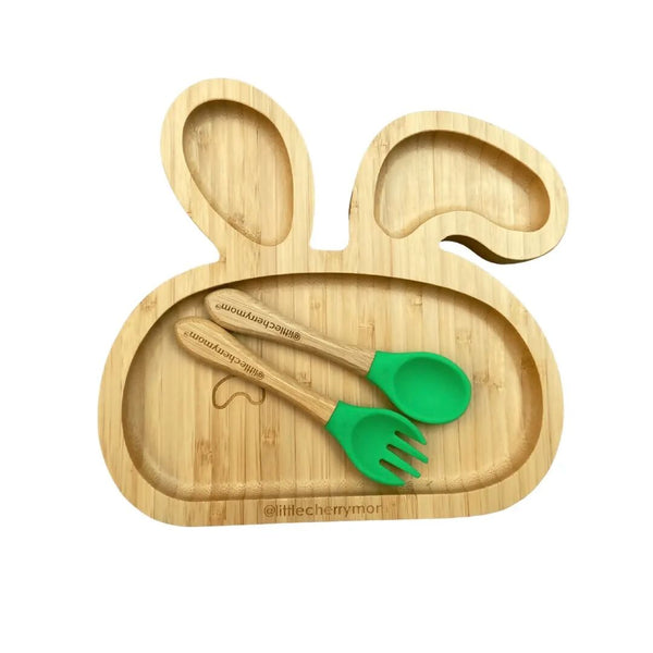 Littlecherrymom Bunny Bamboo Suction Plate (With Fork And Spoon) - Distacart