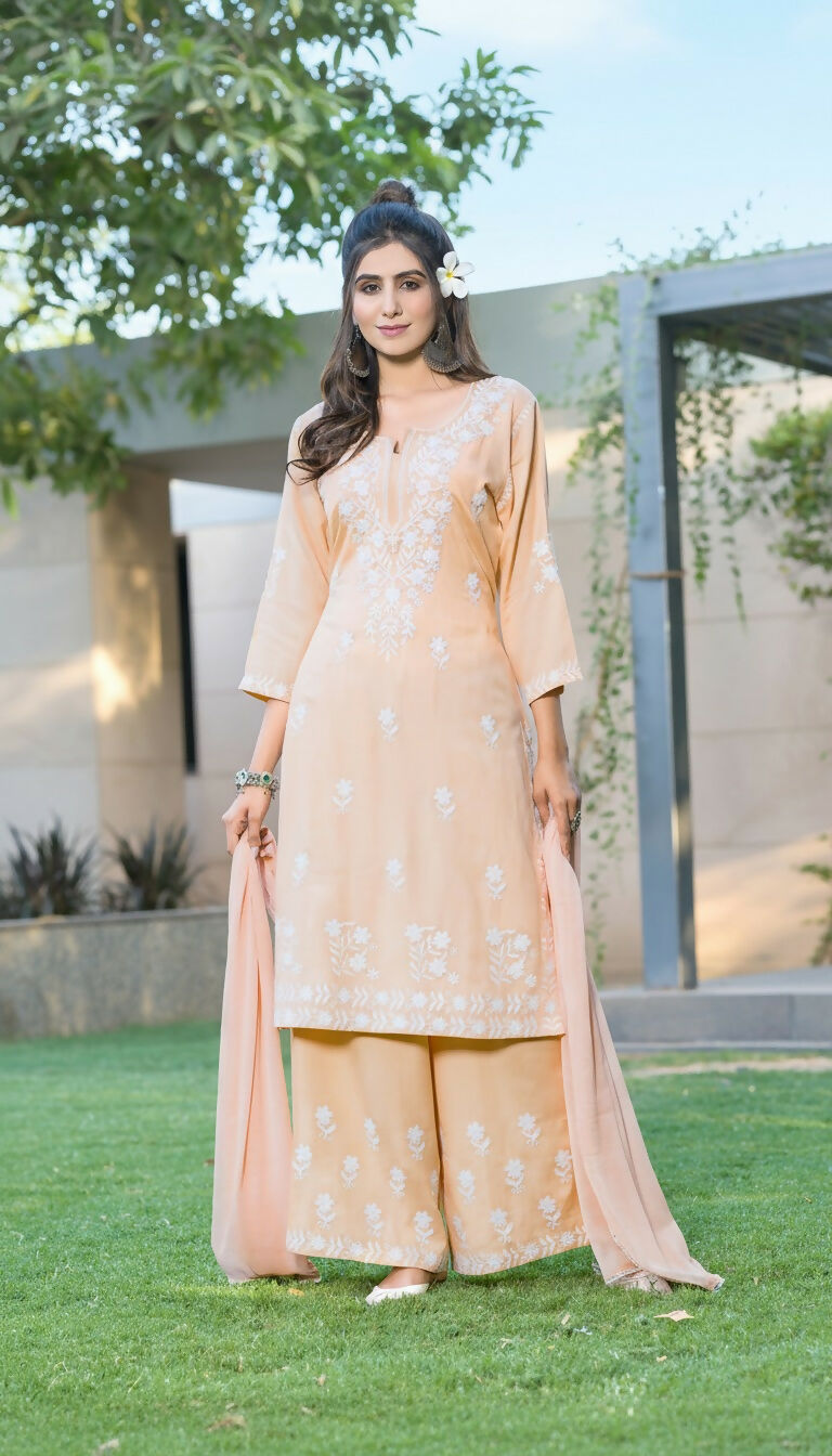 BulBul Meher Rayon Peach Kurta Set with Dupatta