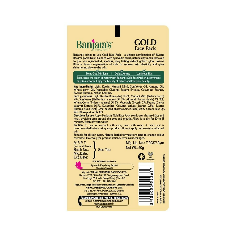 Banjara's 15 Minutes Gold Face Pack - Distacart