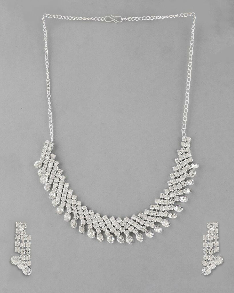 VOJ Silver Plated AD Stone Studded Necklace With Earrings Jewellery Set - Distacart