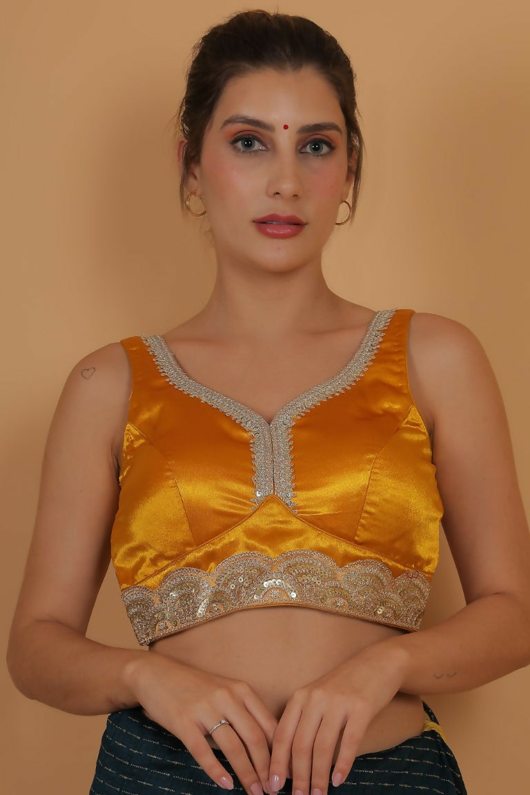 Joban Fashion Silk Zari And Sequence Work Padded Blouse - Yellow