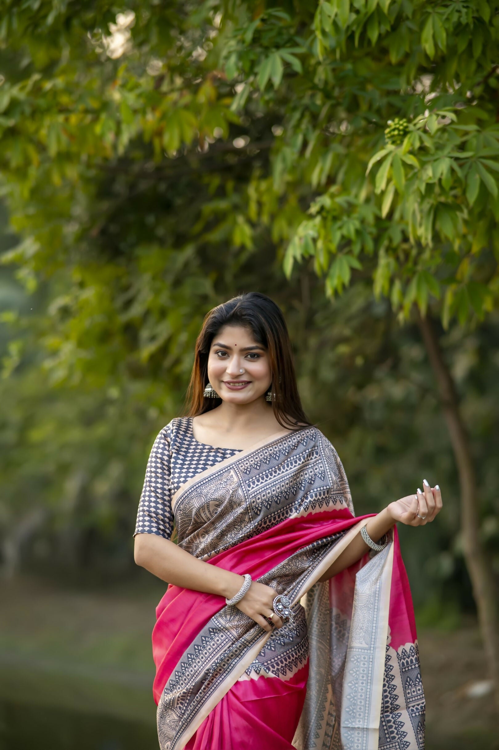 Vishnu Weaves Women's Rani Soft Tussar Silk Saree with Blouse - Distacart