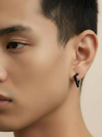 Thumbnail for NVR Men's Black Rhodium Plated Geomatric Shaped Stud Earrings - Distacart