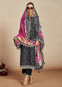 Thumbnail for Muslin Cotton Digital Print & Embroidered Black Salwar Suit - Emponline - Distacart