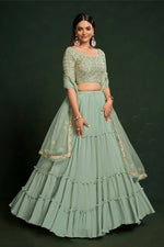 Thumbnail for Aastha Fashion Women's Sea Green Faux Georgette Thread & Sequins Embroidery Party Wear Lehenga Choli - Distacart