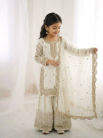 Thumbnail for Teeya Creation Girls Heavy Embroidery Ethnic Kurta And Palazzo Set With Net Dupatta - Dista