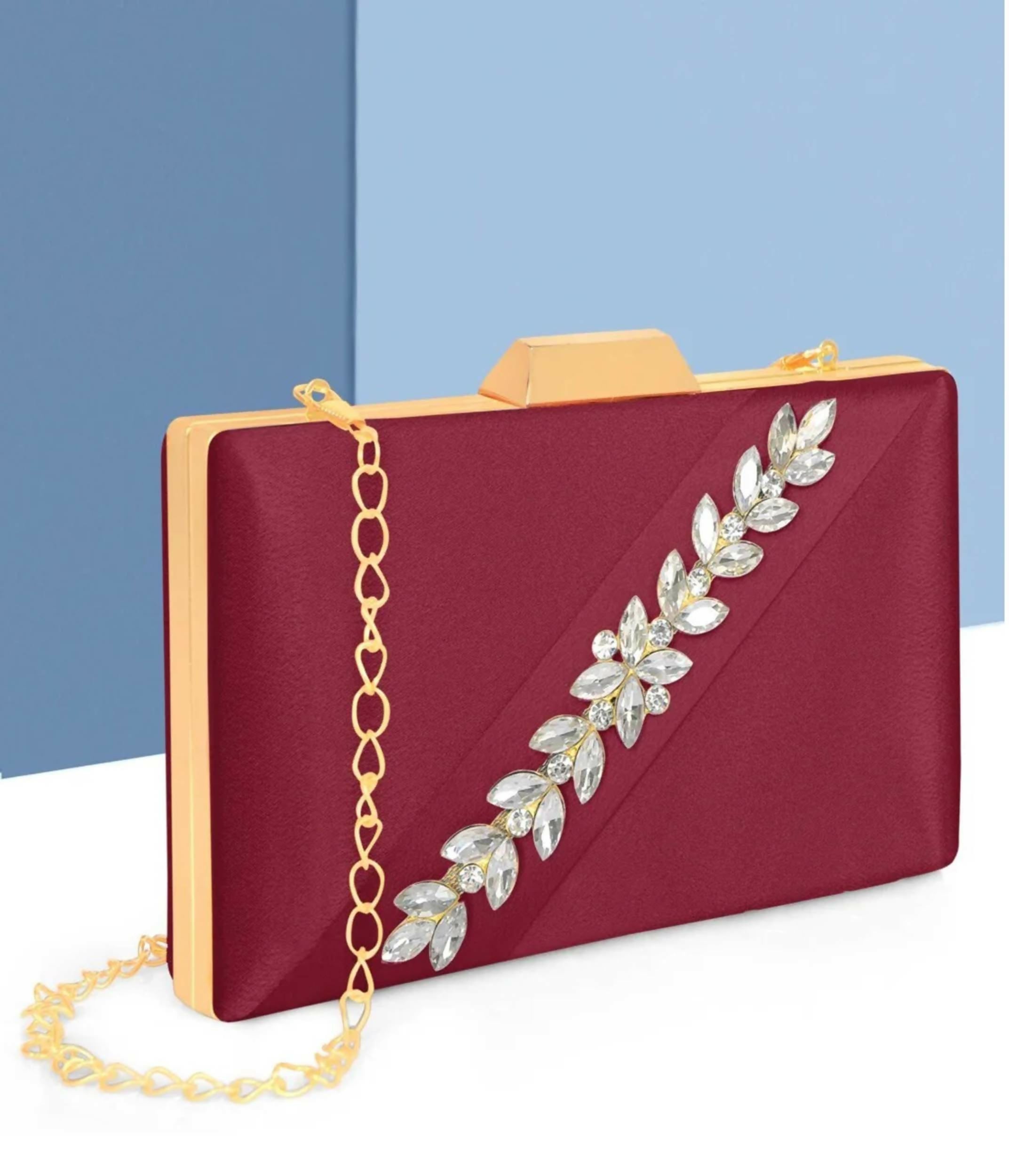 Joban Fashion Luxurious Satin Evening Clutch With Detachable Chain Strap - Pink - Dista