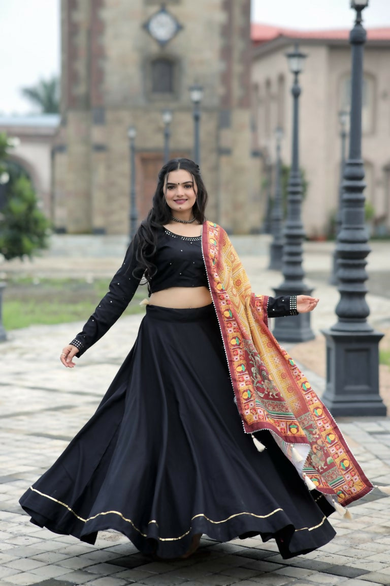 Vastranavya Navaratri Collection Gotta Patti Work & Blouse With Real Mirror Work Lehenga Choli - Black - Distacart