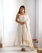 Thumbnail for Lehenga Mart Designer Anarkali Suit With Kurta, Pant, Dupatta For Women-Off White - Distacart
