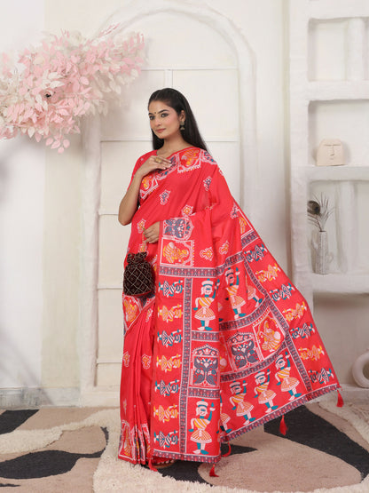 Shree Shyam Fashion Silk Blend Red Saree - Distacart