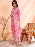 Thumbnail for Ode by House of Pataudi Thread Work Pure Cotton Straight Kurta with Trousers & Dupatta - Distacart