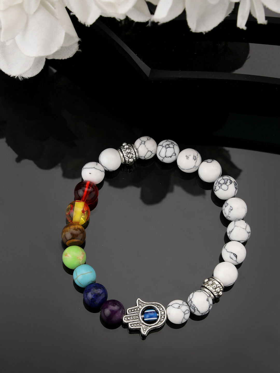 NVR Men & Women Multi Colour Marbel Crystal Elasticated Bracelet - Distacart