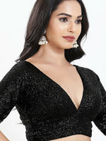 Thumbnail for Joban Fashion Black Silk Padded Blouse With V Neck Elbow Sleeves - Distacart