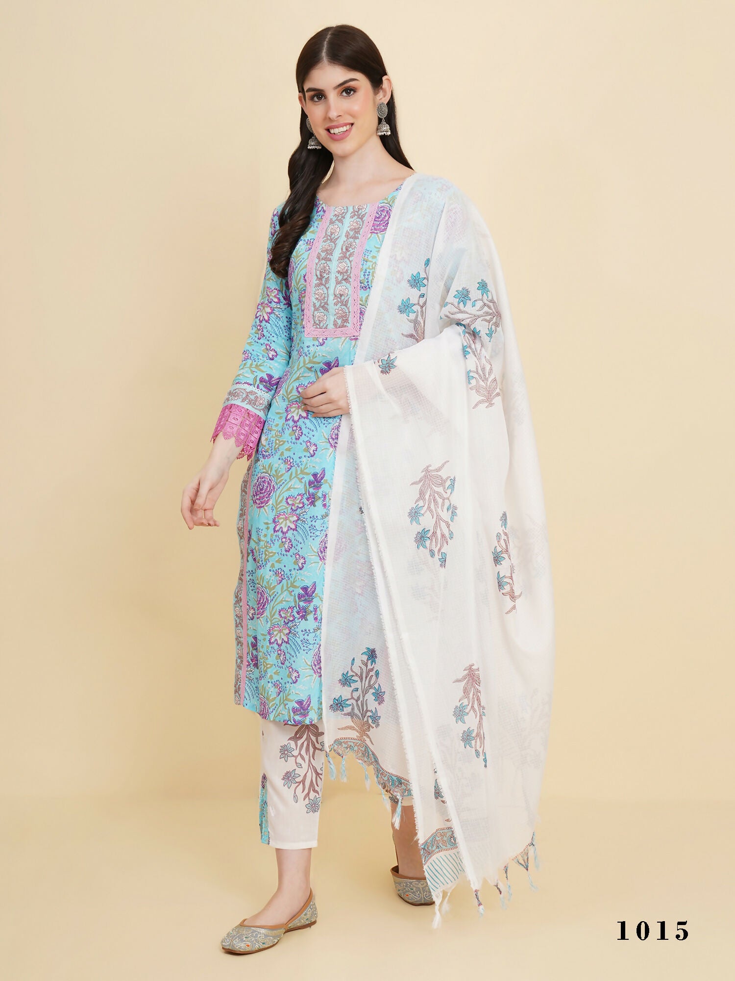 Designer Stylish skyblue Cotton Stitched Suit With Dupatta - Tanisha - Distacart