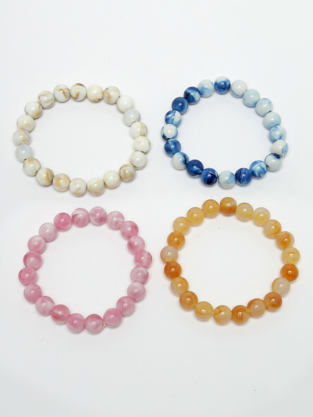 NVR Men & Women Set of 4 Artificial Beads-Beaded Evil Eye Elasticated Bracelet - Distacart