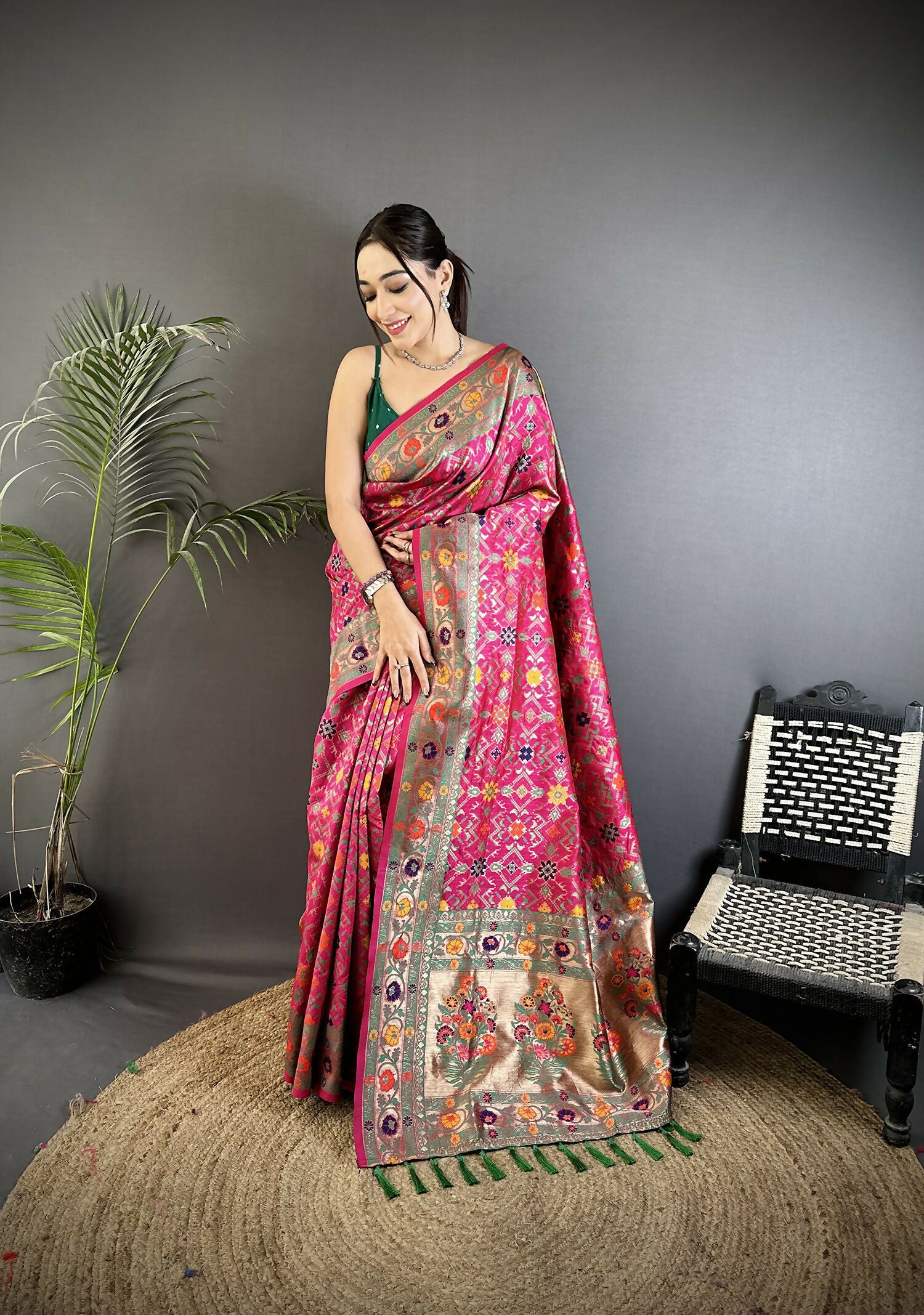 Joban Fashion Hot Pink Banarasi Soft Silk Woven Saree - Distacart