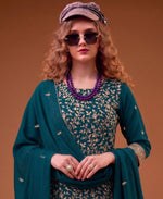 Thumbnail for KC Teal Blue Straight Suit For Women Georgette Fabric - Dista