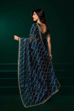 Thumbnail for Joban Fashion Navy Blue Net Party Wear Sarees - Distacart