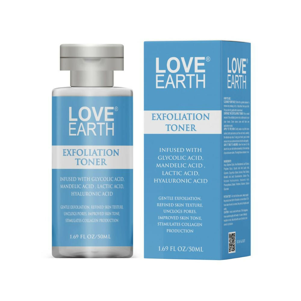 Love Earth Exfoliation Toner Infused With Glycolic Acid, Mandelic Acid, Lactic Acid, Hyaluronic Acid - Distacart