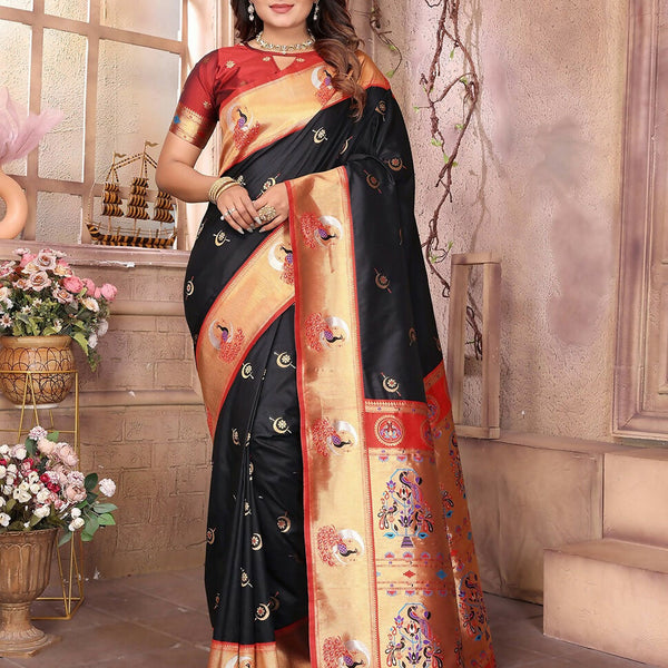 Joban Fashion Paithani Black Woven Soft Silk Saree - Distacart