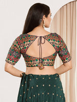 Thumbnail for Joban Fashion Navy Blue Brocade Padded Blouse With Sweetheart Neck Elbow Sleeves - Distacart