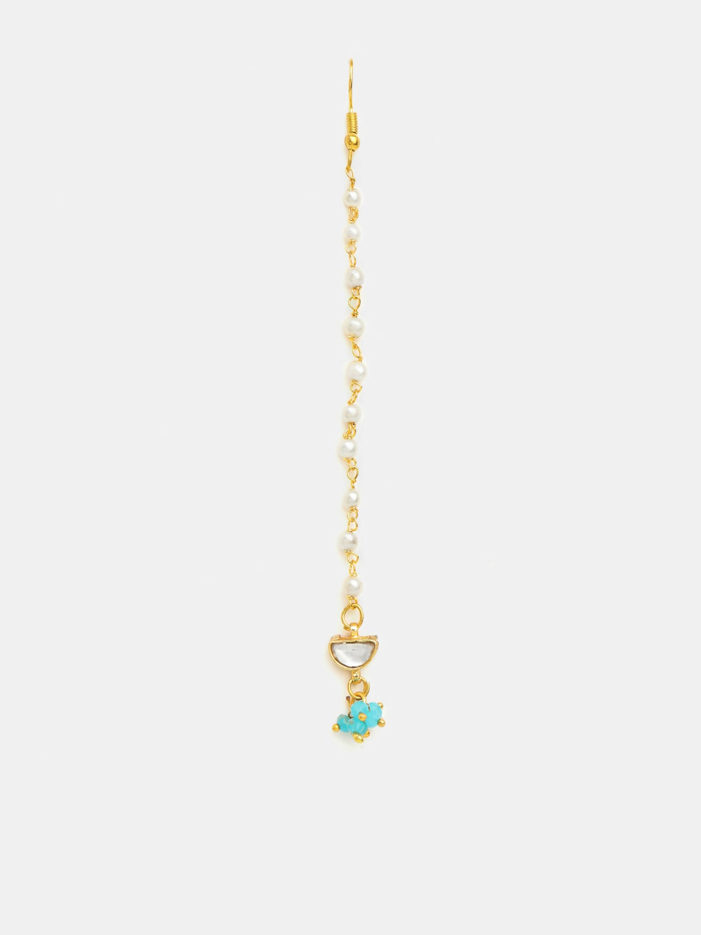 Ruby Raang Semi-Circle Gold Blue Earrings Set With Maang Tikka - Distacart