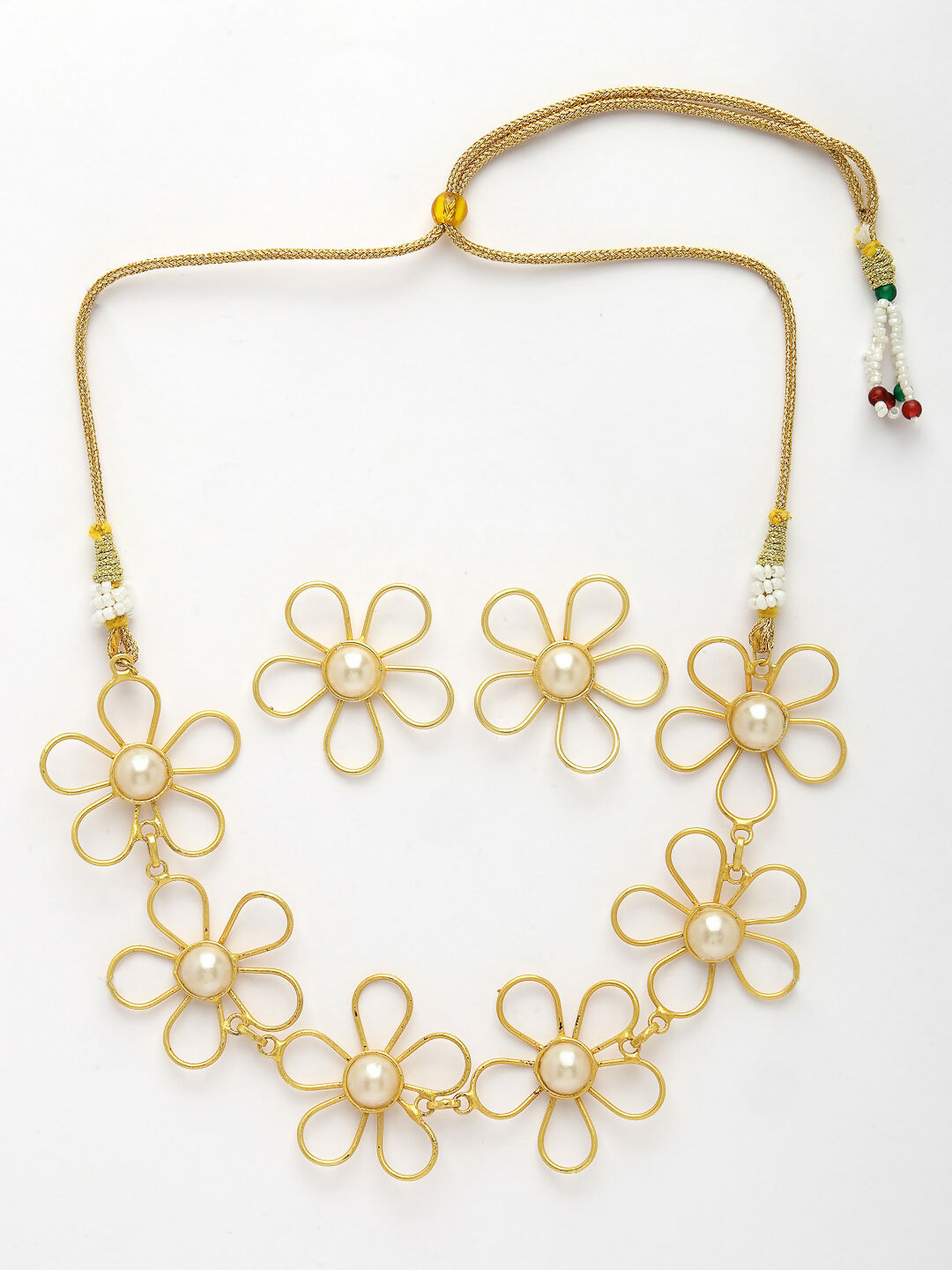 NVR Women's Gold Floral Shape Beaded Handcrafted Jewellery Set - Distacart