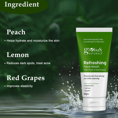 Globus Naturals Refreshing Face Wash with Peach & Red Grapes - Distacart
