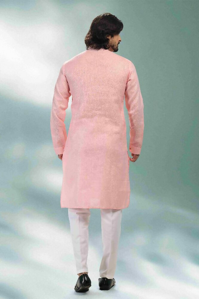 Raivat Ethnic Linen Cotton Pintux Work Kurta Pajama In Pink Colour - Dista