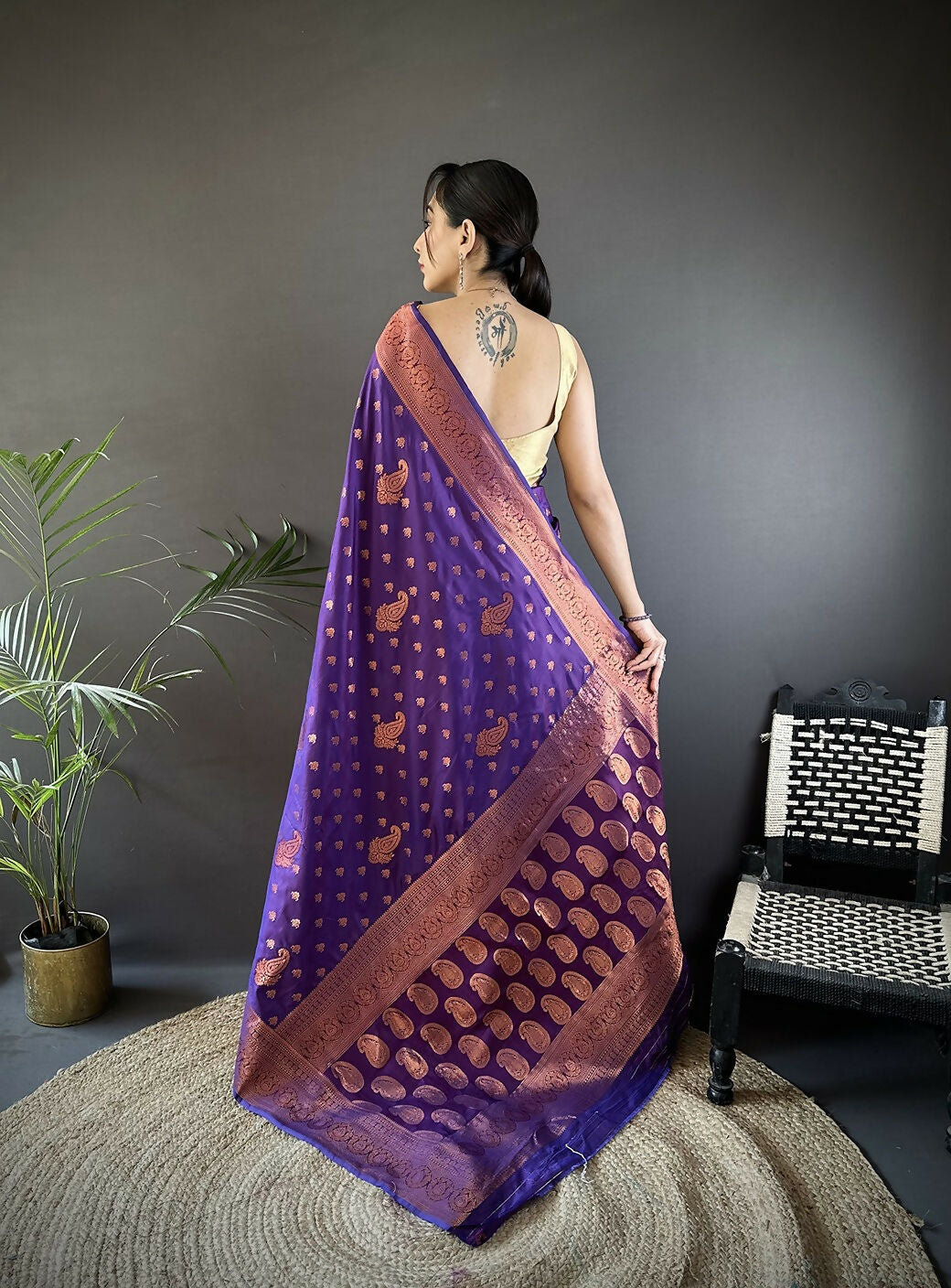 Joban Fashion Banarasi Purple Woven Soft Silk Saree