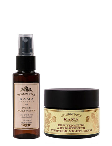 Kama Ayurveda Get The Glow Combo - Rose Water Toner & Kumkumadi Rejuvenating & Brightening Anti-Ageing Night Cream - Distacart