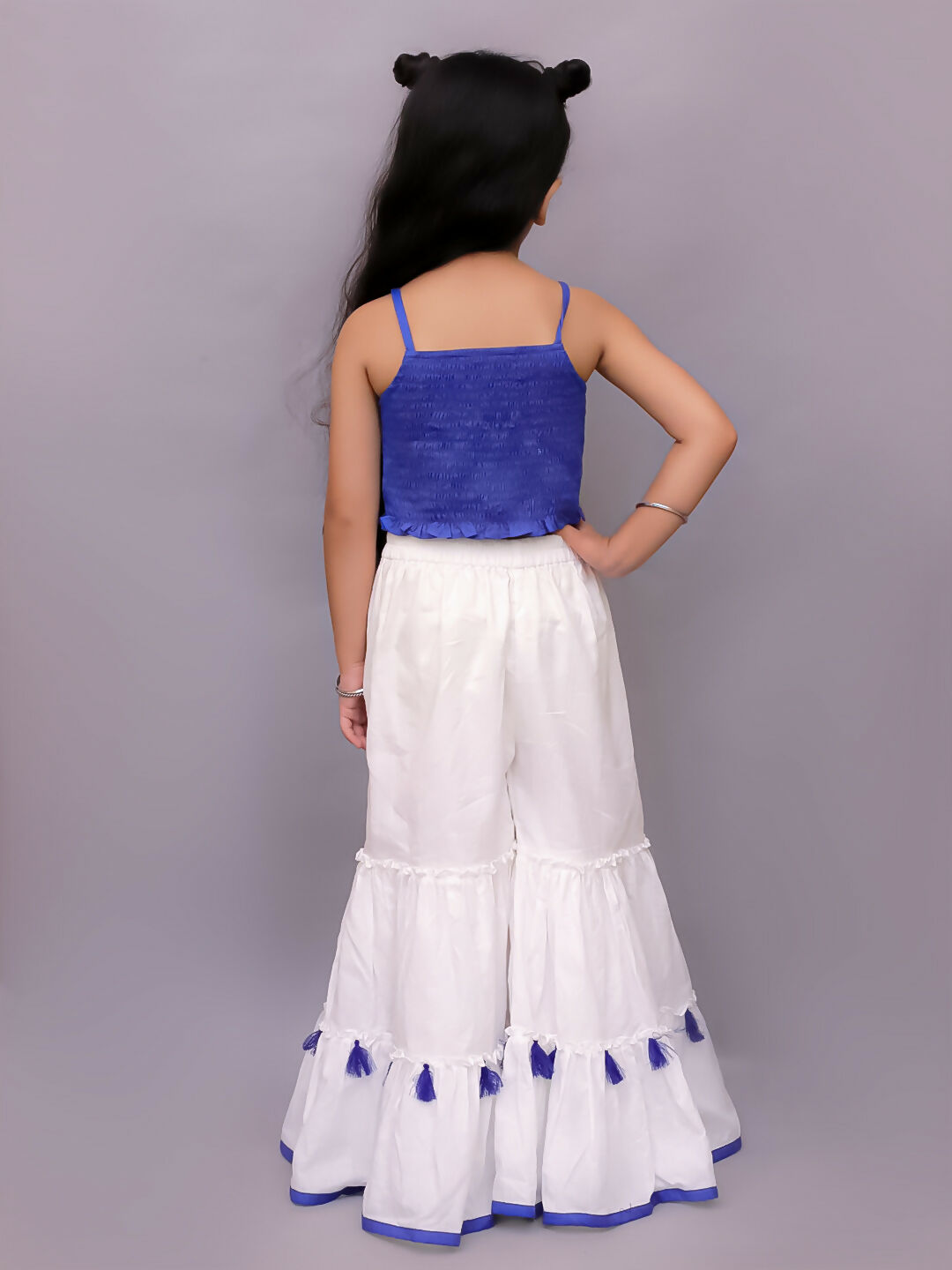 Lil Drama Shor-Gul Blue Kurta Sharara and Bustier Set For Girls