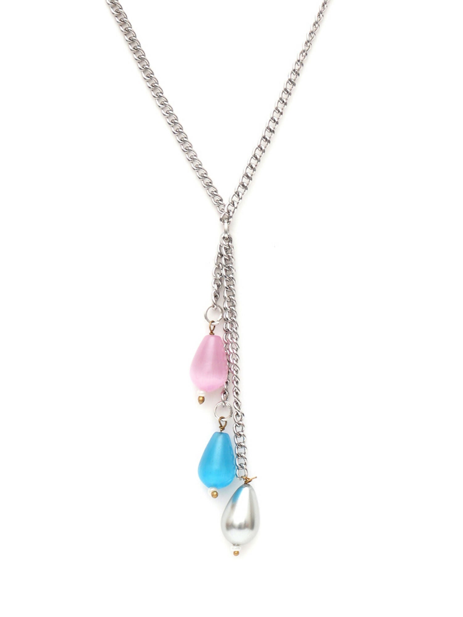 Long Silver Neckpiece with Multi Stones (silver) - Ruby Raang - Distacart