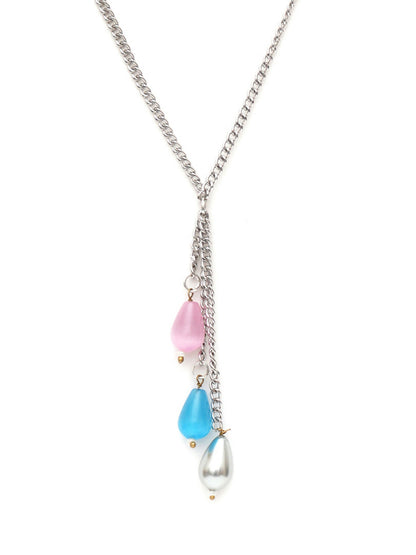 Long Silver Neckpiece with Multi Stones (silver) - Ruby Raang - Distacart