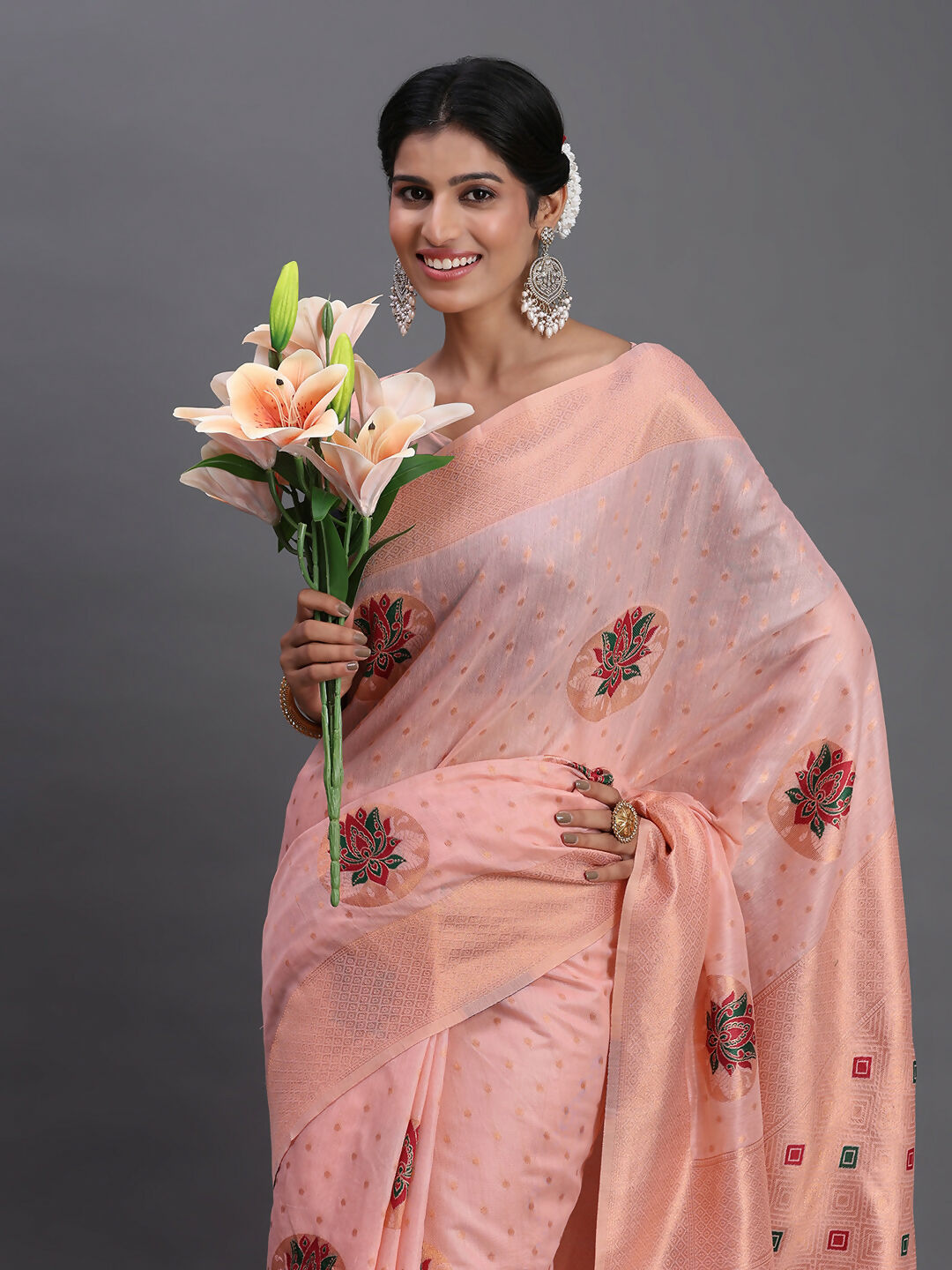 Astita Linen Cotton Light Pink Saree